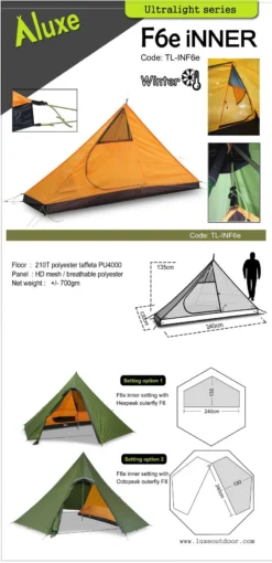 Luxe Outdoor F6e Inner -Hilleberg || Big Agnes || Exped Soldes luxe outdoor inner f6e